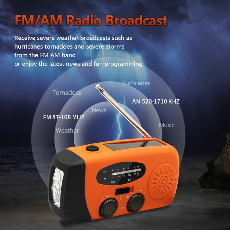 AM/FM/NOAA Emergency Weather Radio Hand Crank Solar Weather Radio Portable Power Bank with Solar Charging Battery