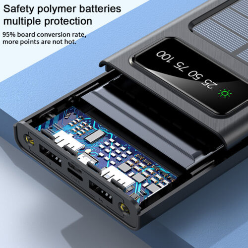 Power Bank Solar 2W con Cables Integrados – Carga Rápida USB, Linterna LED y Protección Total – Ideal para Viajes y Emergencias