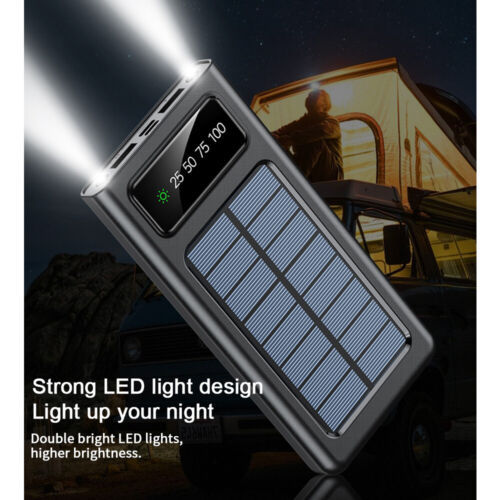 Power Bank Solar 2W con Cables Integrados – Carga Rápida USB, Linterna LED y Protección Total – Ideal para Viajes y Emergencias